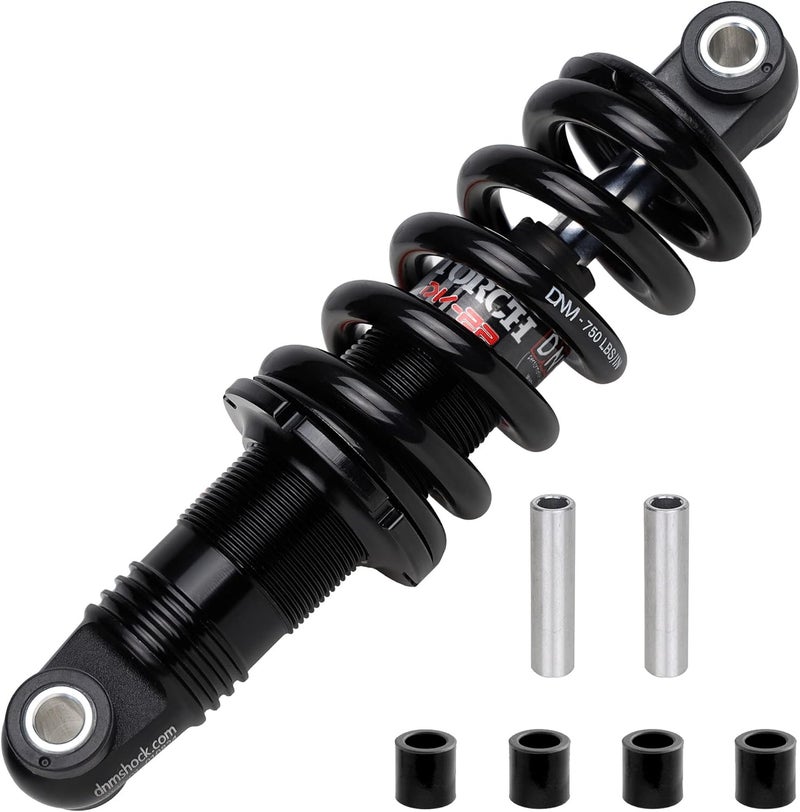 DNM Preload MTB Mountain Bike Rear Suspension Shock Absorber AL 6061 Coil Spring 750 lbs with Extra Bushing - Black 165mm - Image 1